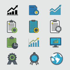 Business Analytics and Growth Icons Set