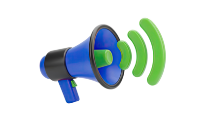 3D Megaphone Icon with Sound Waves on transparent background