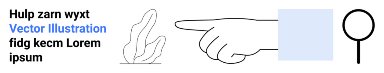 User interface design, decision-making, education, exploration, focus, guidance. A hand pointing, abstract shapes and a magnifying glass. Education and exploration highlighted in a sleek layout