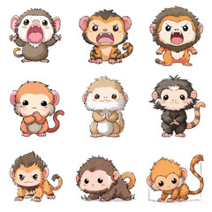 Set Icon of Tamarin kawaii minimal flat