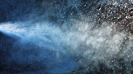 Mysterious Spray of Water Illuminated by Beams of Light Creates an Enchanting and Dynamic Atmosphere in a Dark Setting