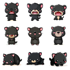 Set Icon of Tasmanian devil kawaii minimal flat