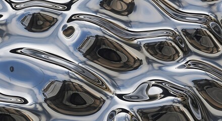 Liquid metal abstract background with smooth, flowing reflective surface