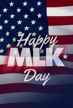 Happy MLK or Martin Luther king jr day text animation with the flag of United States