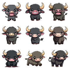 Set Icon of Water buffalo kawaii minimal flat