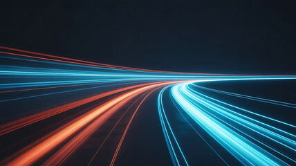 Abstract Speed light trails effect path, fast moving neon futuristic technology background, future virtual reality, motion effect, curve of neon bright, highway speed light