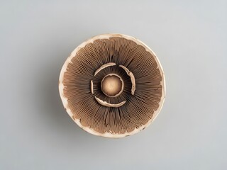 Top-down view of a portobello mushroom cap, showcasing its gills pattern