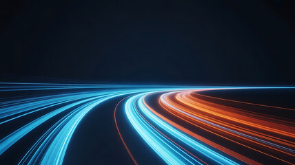 Abstract Speed light trails effect path, fast moving neon futuristic technology background, future virtual reality, motion effect, curve of neon bright, highway speed light