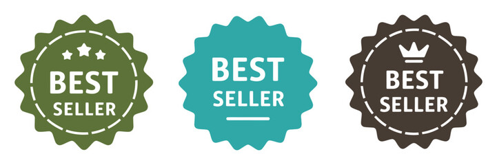 Set of Best Seller Stickers, Badges, Labels, Vector Illustration, Including Sales Emblems, Promotional Badges, Award Stickers