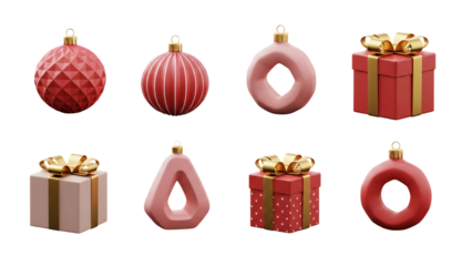 Assorted Christmas ornaments and wrapped gifts.