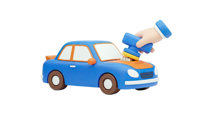 3D Cartoon Car Being Polished with a Buffer Tool