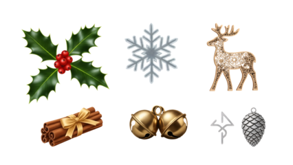 Assorted Christmas Symbols Collage of Decorations.