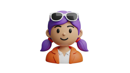 3D Cartoon Girl with Purple Pigtails and Sunglasses