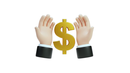 3D Cartoon Hands Holding Golden Dollar Sign