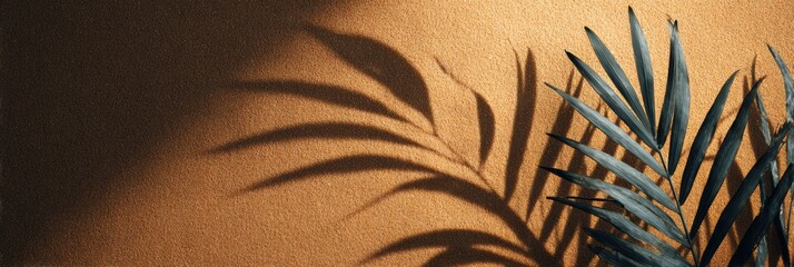 Shadows Cast by Green Palm Leaves on a Warm Textured Wall During Daylight Hours
