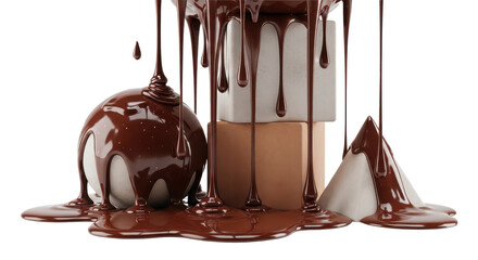 Chocolate dessert with a drizzle of chocolate sauce on top. isolated illustration transparent background