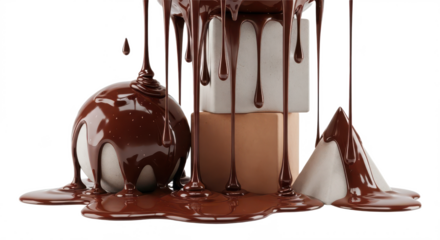 Chocolate dessert with a drizzle of chocolate sauce on top. isolated illustration transparent background