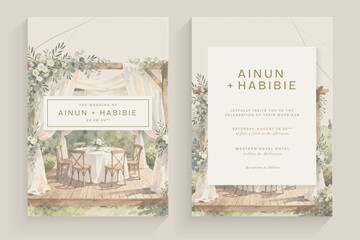 Elegant Watercolor Wedding Invitation Template with Greenery Arch and Botanical Floral Design