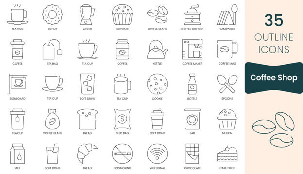 Set of coffee shop  icons. Thin outline icons pack. Vector illustration