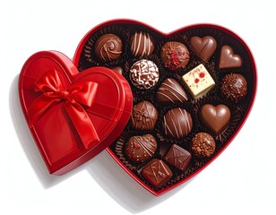 Heart-shaped box filled with assorted chocolates.