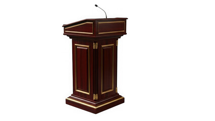 Fototapeta premium Elegant dark wood podium with microphone, isolated on transparent background