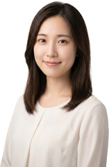 Portrait Of A Young East Asian Woman With Dark Brown Hair A Slight Smile And Wearing A Light Colored Blouse Against A Transparent Background Female Beautiful Happy Smiling Person
