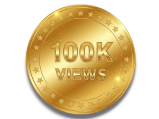 Golden medal for 100k views achievement, celebrating online content success and popularity isolated on transparent background