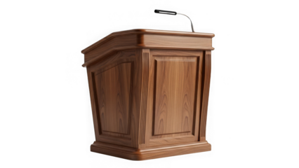 Elegant wooden podium with microphone isolated on transparent background