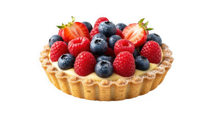Fresh mixed berry tart isolated on transparent background