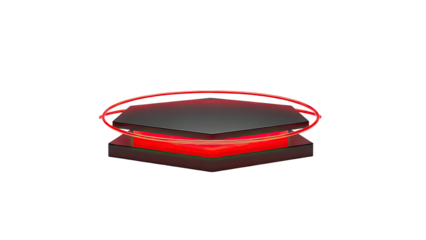 3D Futuristic Podium with Neon Red Lights and Ring on transparent background