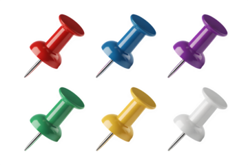 Colorful push pins isolated on transparent background