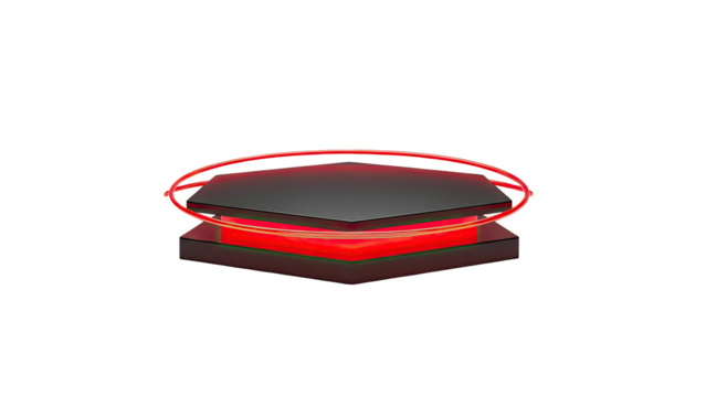 3D Futuristic Podium with Neon Red Lights and Ring on transparent background - Powered by Adobe