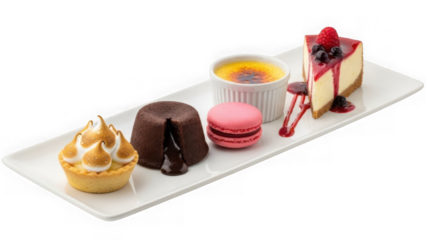 Gourmet dessert sampler on white plate, isolated on transparent background