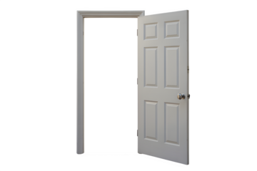 White interior door with panel design and brass door knob