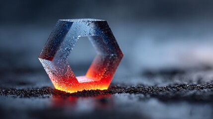 Glowing frosted glass hexagon on a dark surface. Perfect for tech blogs, gaming websites, or articles about modern energy and futuristic materials.