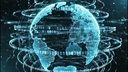 Futuristic Digital Globe with Data Streams and Binary Code. - Powered by Adobe
