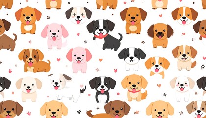 Obraz premium Whimsical repeated pattern featuring adorable cartoon puppies and hearts