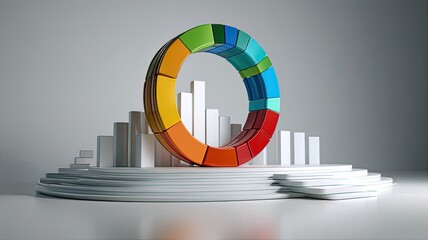  A colorful, segmented ring (like a pie chart or donut chart) is centrally positioned