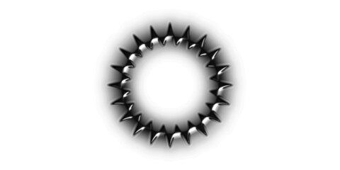 A dark, spiky circular ring with sharp protrusions on a white background.