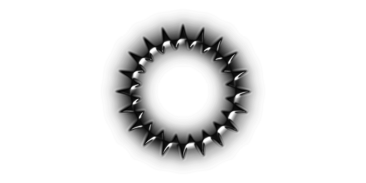 A dark, spiky circular ring with sharp protrusions on a white background. - Powered by Adobe
