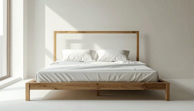 ミニマル寝室の木製ベッド