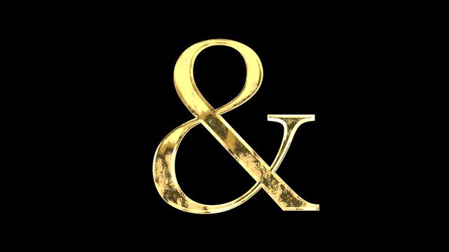 Gold ampersand, light reflecting and patterns shifting, alpha channel