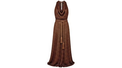 Elegant Brown Halter Neck Maxi Dress with Belt.