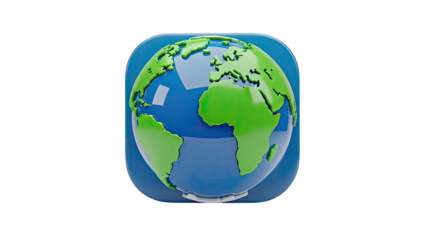 3D Globe Icon on Blue Background on transparent background