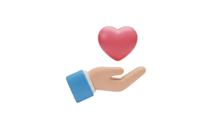 3D Hand holding a heart symbol on transparent background