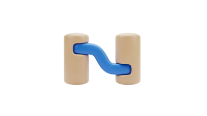 3D Letter N with blue curve on light grey background on transparent background