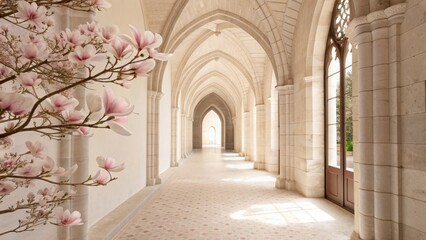 An ancient stone archway in the City of London features gothic columns and medieval architecture reminiscent of a European abbey cloister or cathedral corridor bathed in light