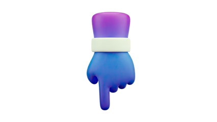 3D Blue and Purple Hand Pointing Down with White Band