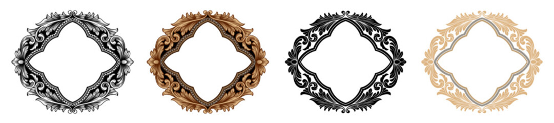 Set of vintage geometric frame with floral victorian engraving ornament vector illustration
