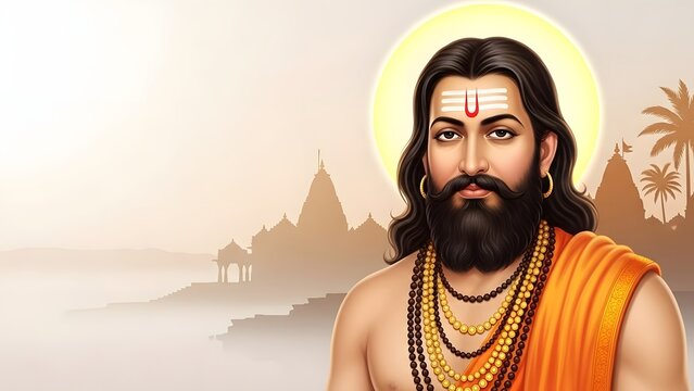 Guru Ravidas Jayanti background with saint portrait and copy space
